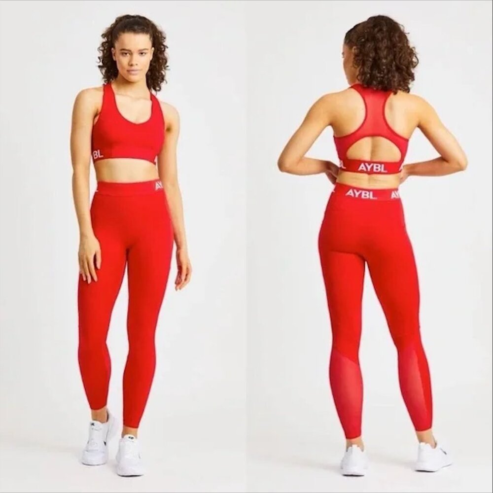 AYBL Leggings And Sports Bra Set in Red